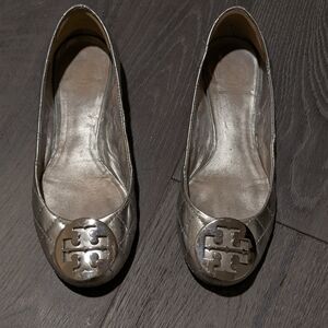 Tory Burch Silver Quilted Ballet Flats